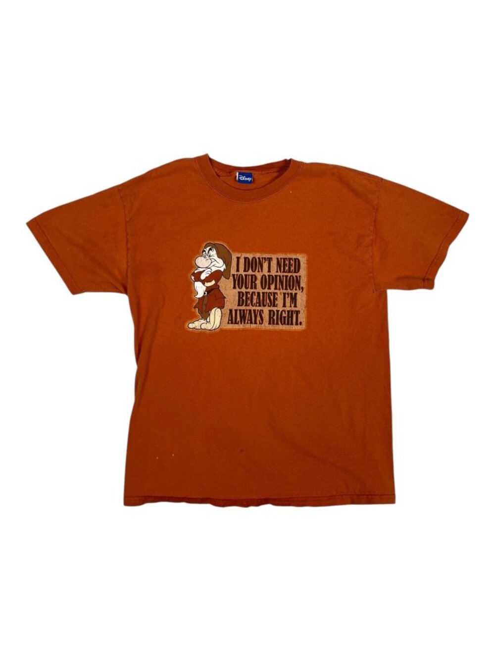 Vintage Disney Grumpy T-Shirt Size Large Snow White "I Don't Need Your Opinion"
